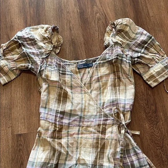 Polo Ralph Lauren Plaid Linen Midi Wrap Dress
